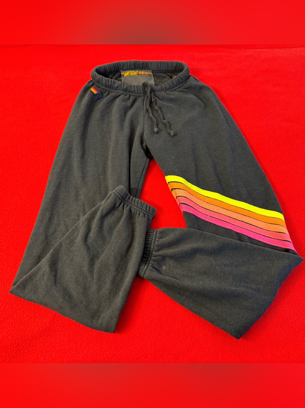 Aviator Nation Chevron 5 Stripe Rainbow Sweatpants Womens Size Small Gray Euc
